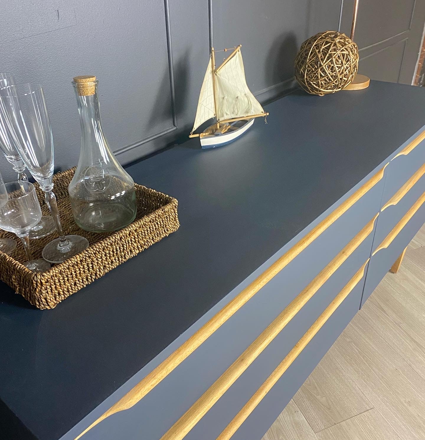 MID CENTURY WAVE HANDLED DRESSER