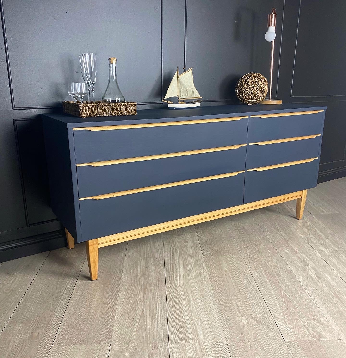 MID CENTURY WAVE HANDLED DRESSER