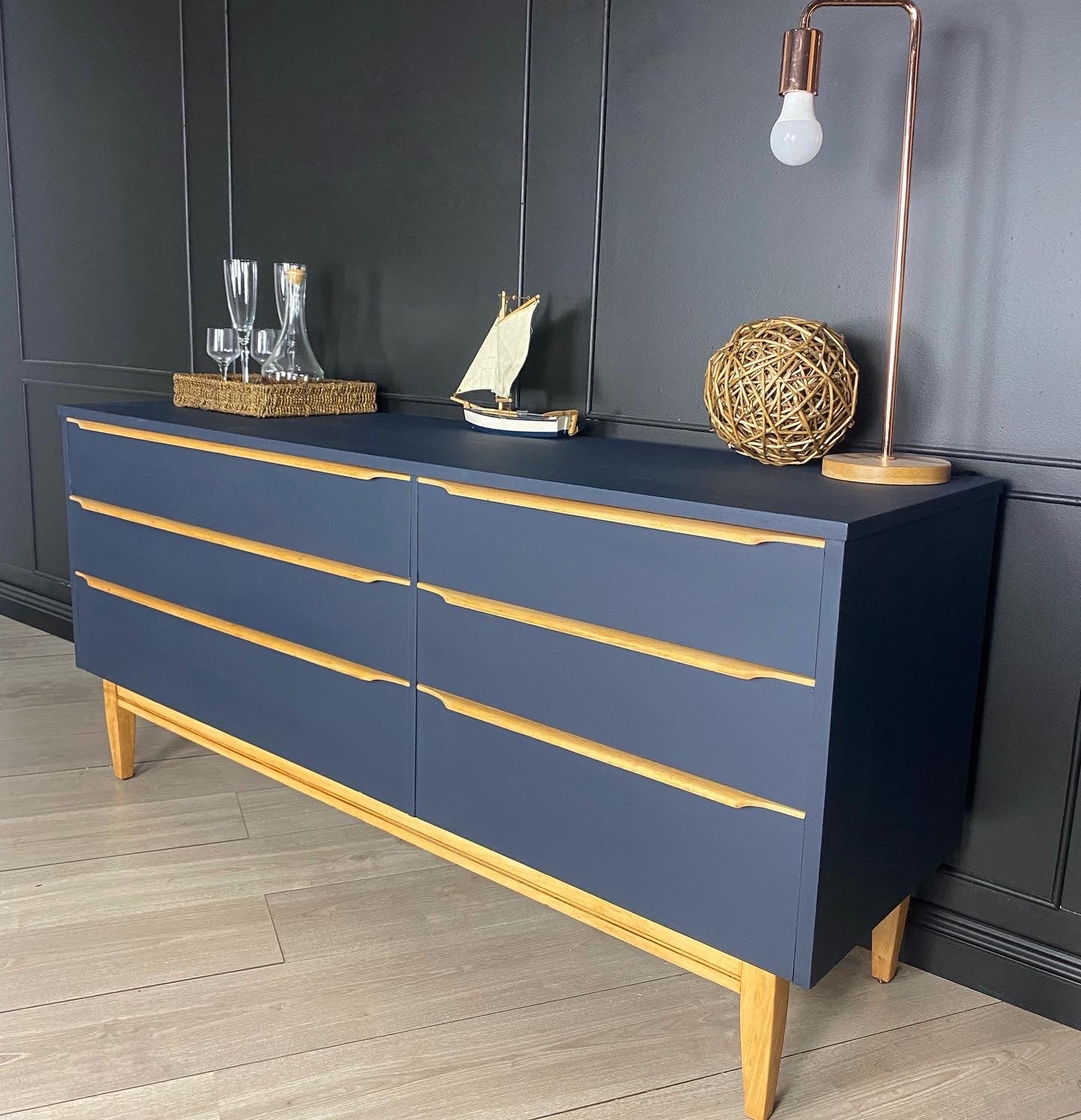 MID CENTURY WAVE HANDLED DRESSER