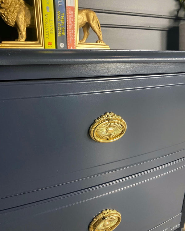 Mid-century bedside tables dark navy, view 4