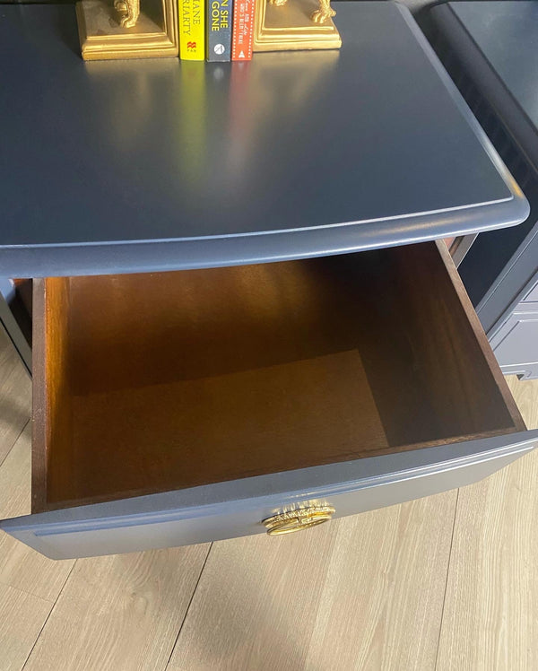 Mid-century bedside tables dark navy, view 3