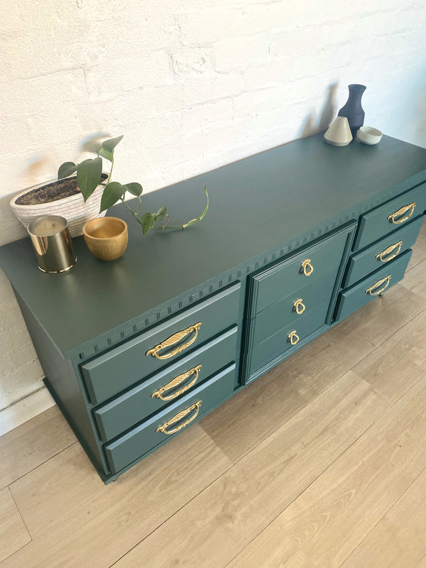 Mid-century dresser forest green, view 4