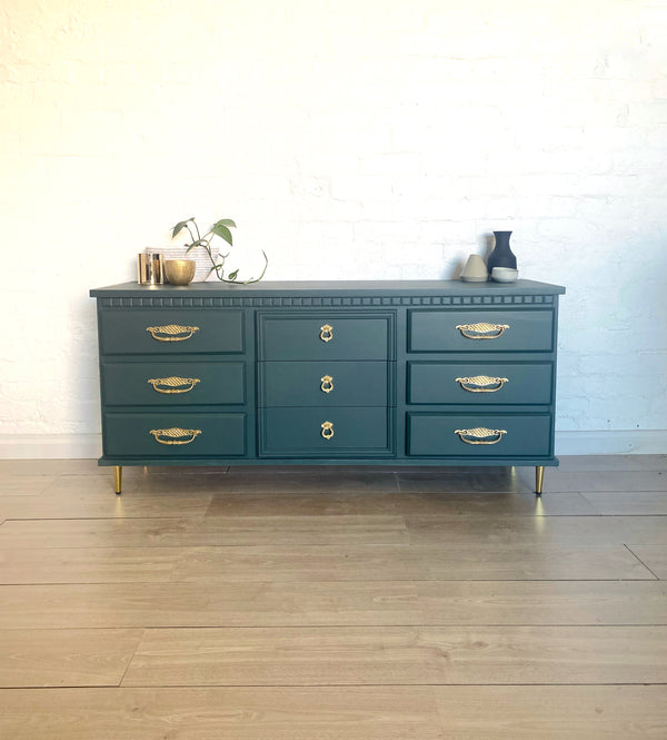 Mid-century dresser forest green, view 3